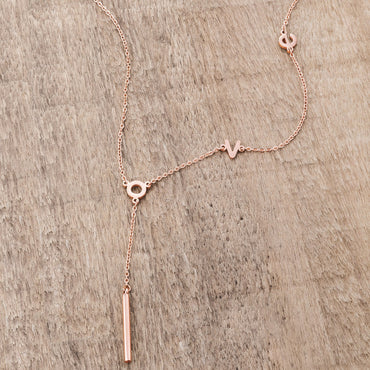 Love Rose Gold Lariat Necklace | Stainless Steel