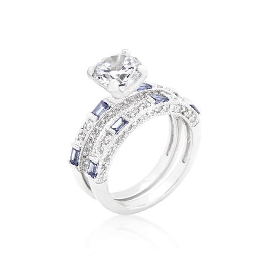 Hurley 8mm Round CZ Tanzanite Baguette Engagement Ring Set | 2ct |4ct