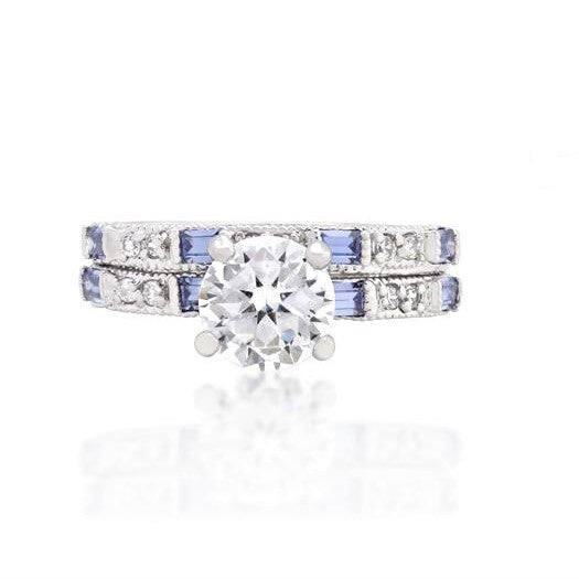 Hurley 8mm Round CZ Tanzanite Baguette Engagement Ring Set | 2ct |4ct