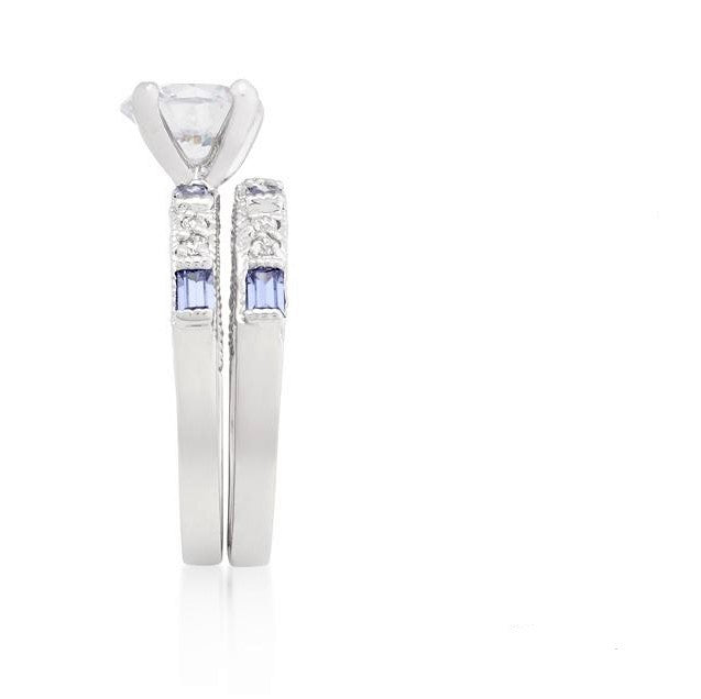 Hurley 8mm Round CZ Tanzanite Baguette Engagement Ring Set | 2ct |4ct