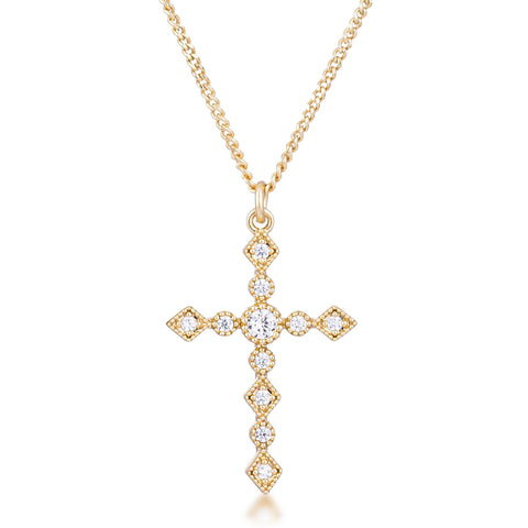 Jelana Delicate Vintage CZ Gold Cross Pendant