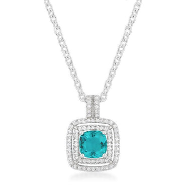 Idella 7.8mm Aqua Cushion Double Halo Pendant | 2.8ct