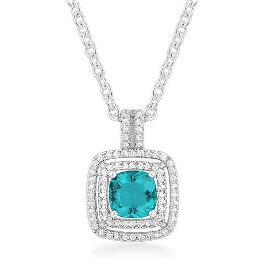 Idella 7.8mm Aqua Cushion Double Halo Pendant | 2.8ct