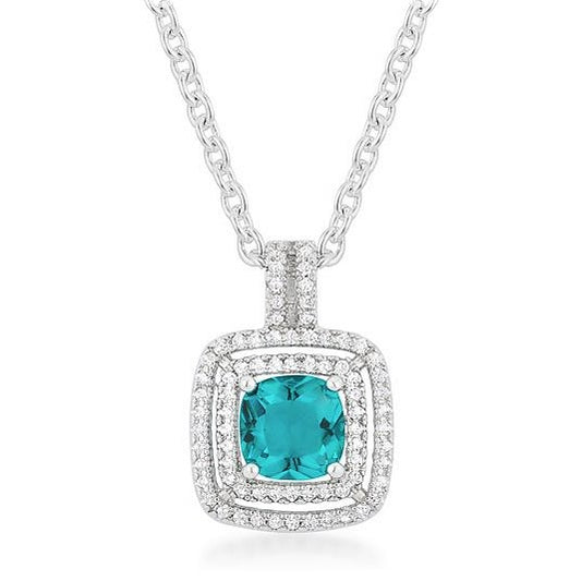 Idella 7.8mm Aqua Cushion Double Halo Pendant | 2.8ct