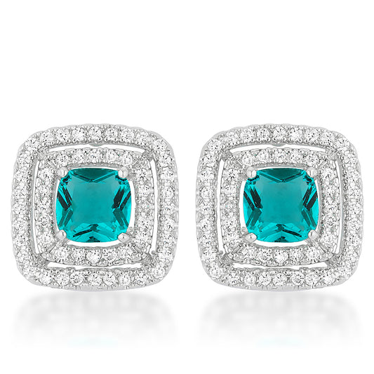 Idella Aqua Cushion Double Halo Stud Earrings | 2.5ct