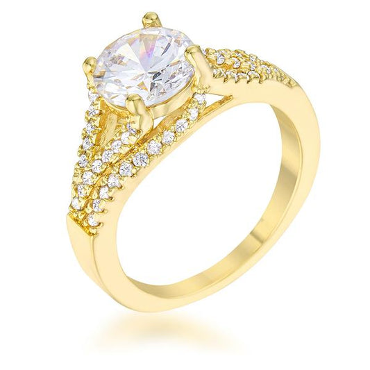 Irine 8mm Round CZ Gold Engagement Ring | 2ct
