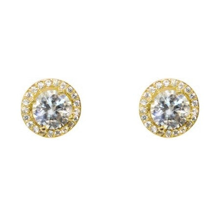 Isla Clear Round CZ Halo Gold Stud Earrings - 5mm | 0.75ct