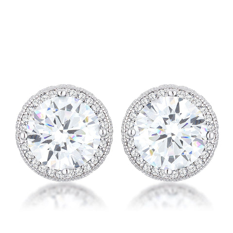 Jan Clear Round Halo Silver Earrings | 3ct