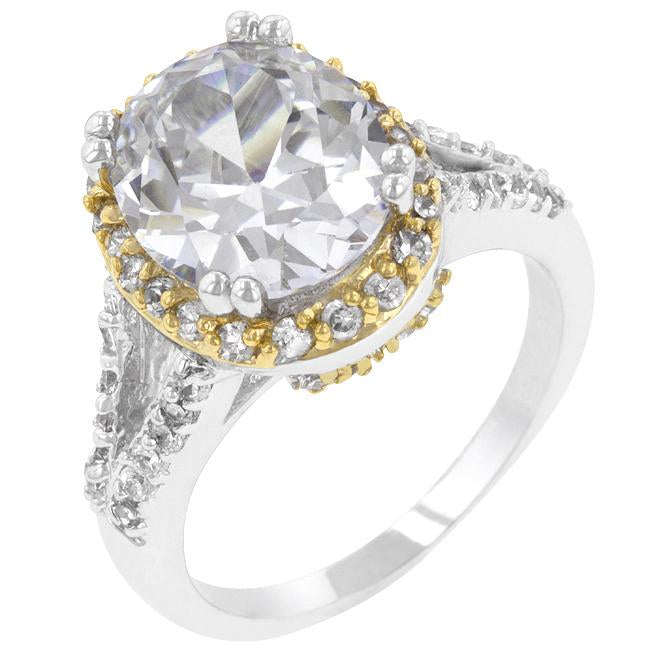 Jasmine Two-Tone Oval Solitaire Engagement Ring | 6ct | Cubic Zirconia | Silver