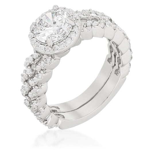 Kassidy Zig Zag 8mm Round CZ Engagement Ring Set | 2ct | 3.5ct