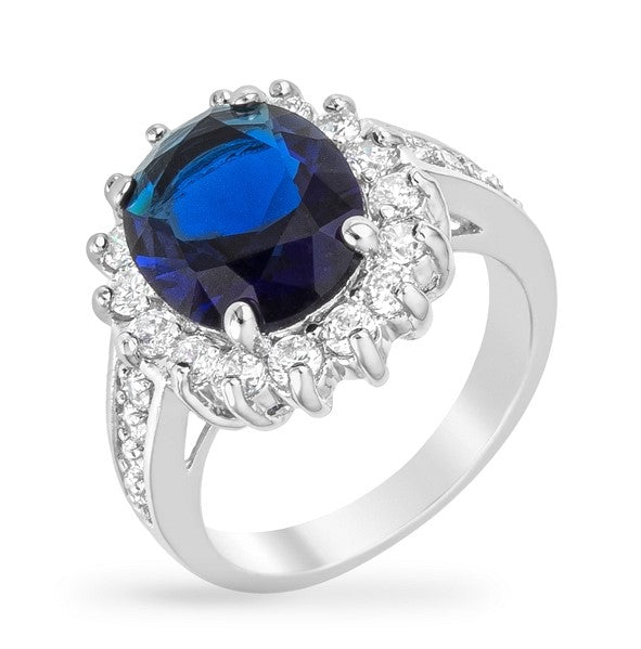 Kate 12x10mm Sapphire Oval Halo CZ Engagement Ring | 7ct