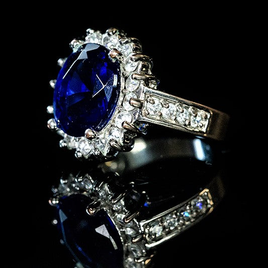 Kate 12x10mm Sapphire Oval Halo CZ Engagement Ring | 7ct