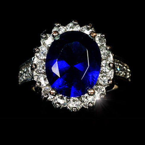 Kate 12x10mm Sapphire Oval Halo CZ Engagement Ring | 7ct