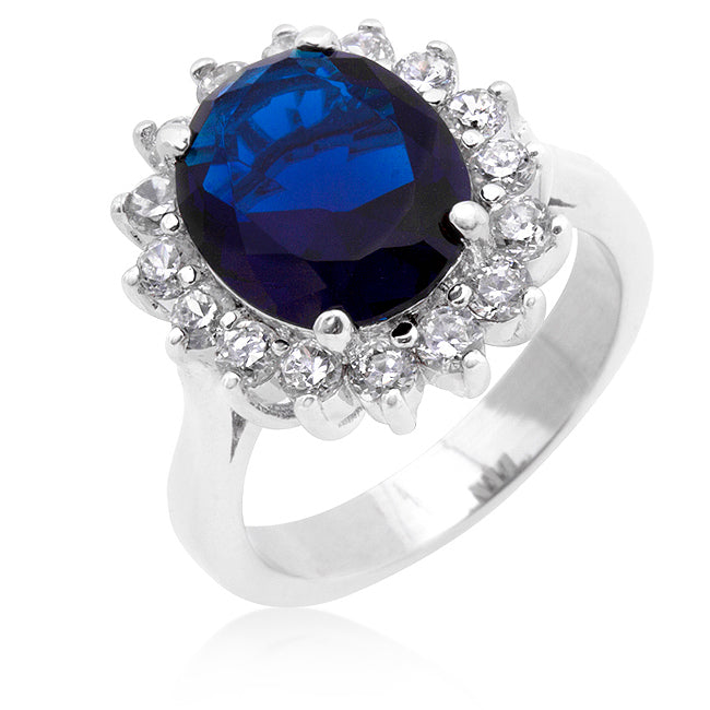 Katie 12mm Royal Sapphire Oval CZ Engagement Ring | 5.5ct