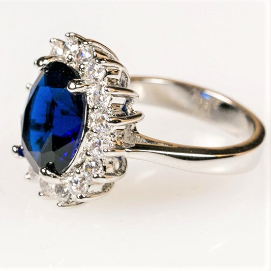 Katie 12mm Royal Sapphire Oval CZ Engagement Ring | 5.5ct