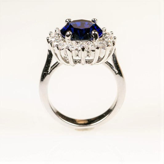 Katie 12mm Royal Sapphire Oval CZ Engagement Ring | 5.5ct