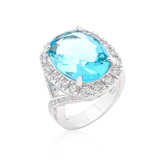 Kaylin 18mm Blue Topaz Cushion CZ Cocktail Ring | 17ct