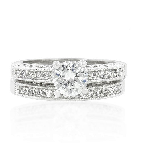 Kimmy 6.5mm Round CZ Filigree Engagement Ring Set | 1ct | 2.8ct