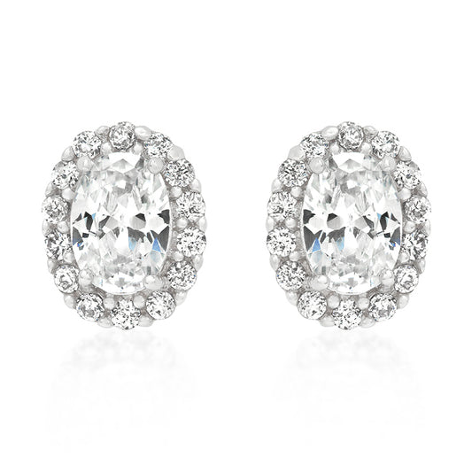 Kira 7x5mm Oval CZ Halo Stud Earrings |