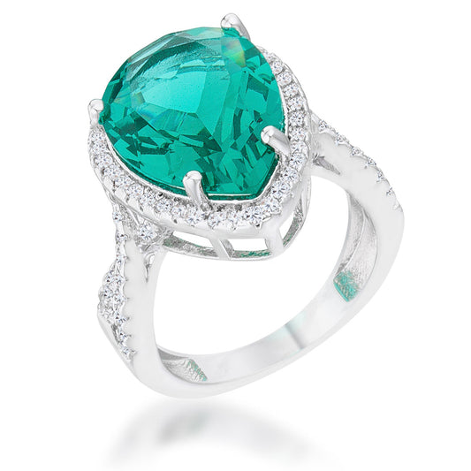 Laura 16x12mm Aqua Green Pear CZ Halo Ring | 8.5ct