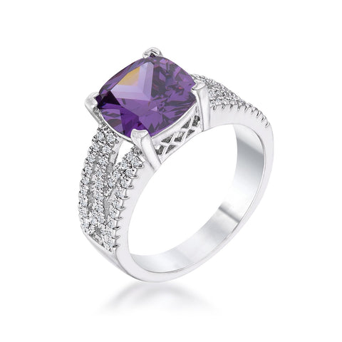 Leeza Elegant Criss-Cross Amethyst CZ Engagement Ring | 4.5ct | Silver