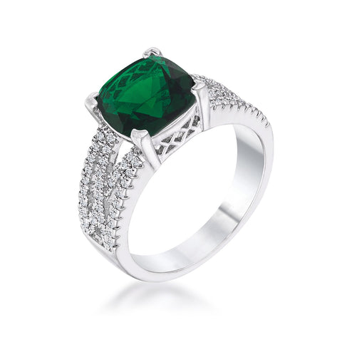 Leeza Elegant Criss-Cross Emerald CZ Engagement Ring | 4.5ct