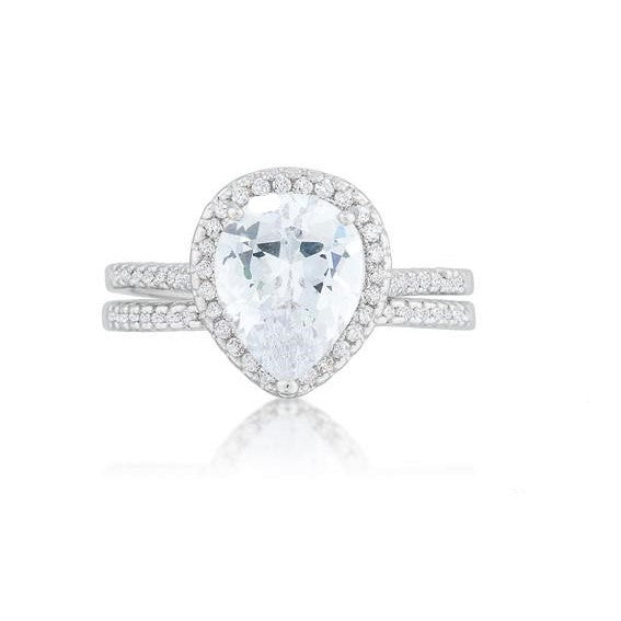 Leoda 9x6mm Pear Halo Engagement Ring Set | 2ct