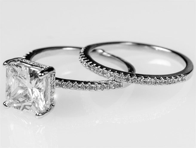 Lexy 8mm Princess CZ Engagement Ring Set | 3ct