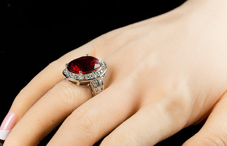 Lina 18mm Ruby Oval CZ Cocktail Ring | 14ct