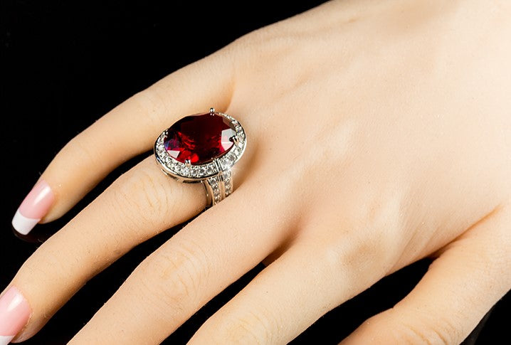 Lina 18mm Ruby Oval CZ Cocktail Ring | 14ct