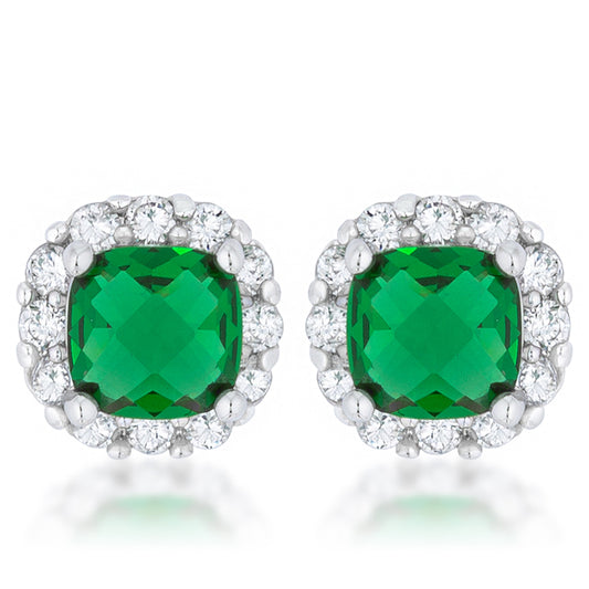 Liz 6mm Emerald Cushion Halo Stud Earrings | 2ct