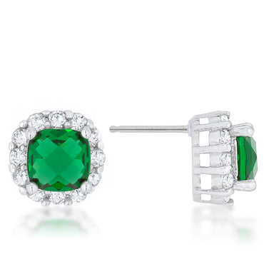 Liz 6mm Emerald Cushion Halo Stud Earrings | 2ct