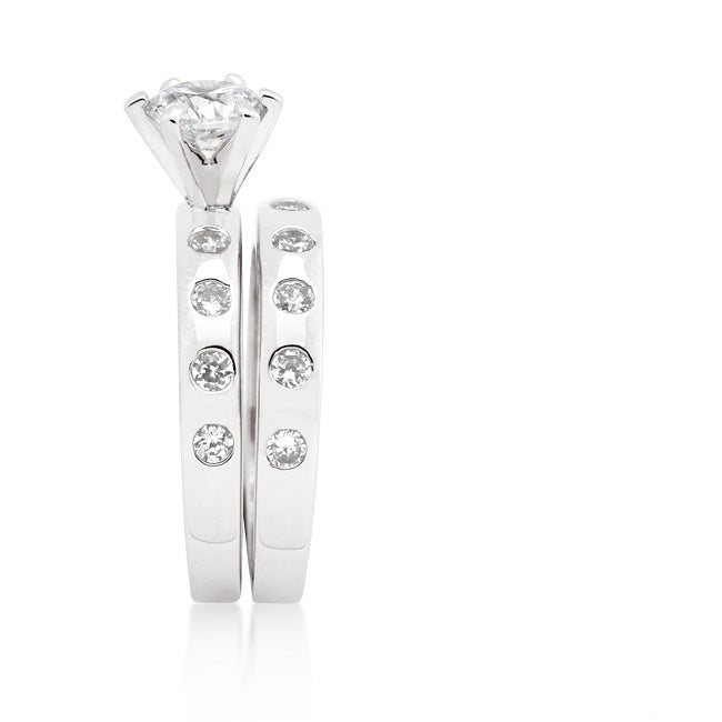 Lorenza 6mm Round Bezel Set Engagement Ring Set | 1ct | 3ct