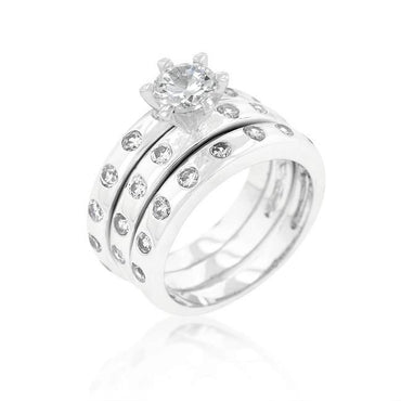 Lorenza 6mm Round CZ Bezel Wedding Ring Set | 1ct | 3.5ct