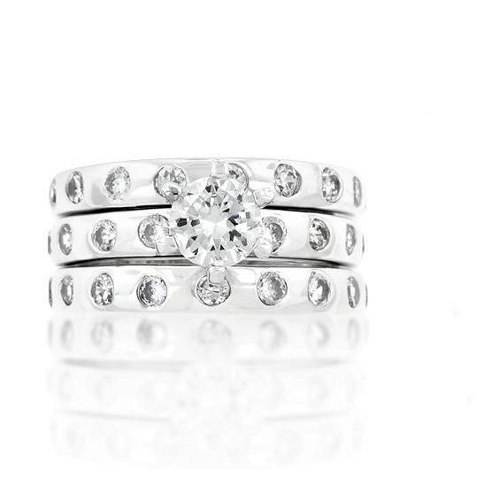 Lorenza 6mm Round CZ Bezel Wedding Ring Set | 1ct | 3.5ct