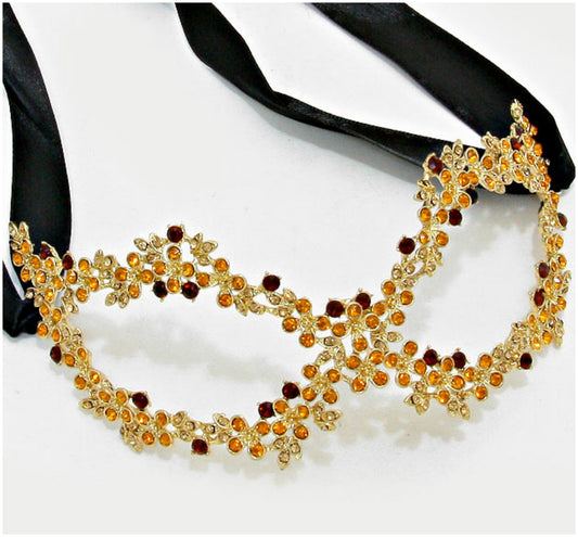 Lyla Flower Cluster Gold Masquerade Mask | Crystal - Beloved Sparkles
- 1