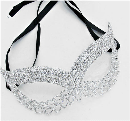 Maddie Exquisite Cat Eye Masquerade Mask | Silver | Crystal - Beloved Sparkles
- 1