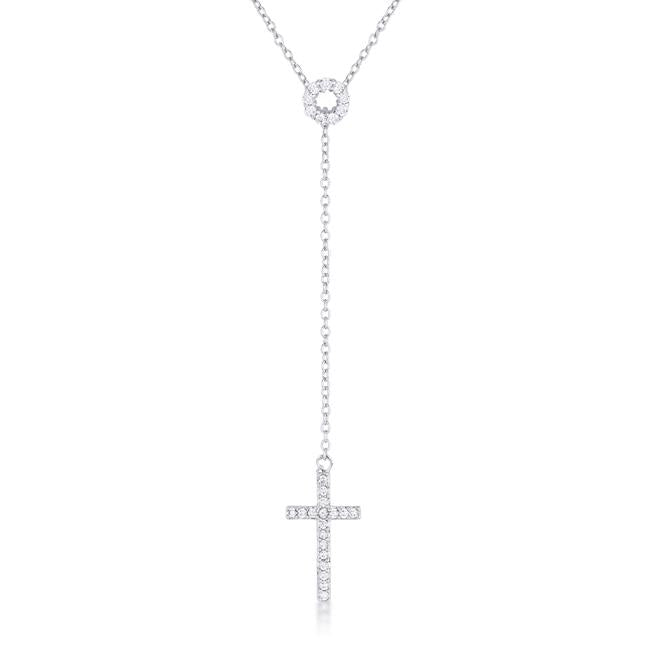 Maranda CZ White Gold Lariat Cross Necklace - Beloved Sparkles