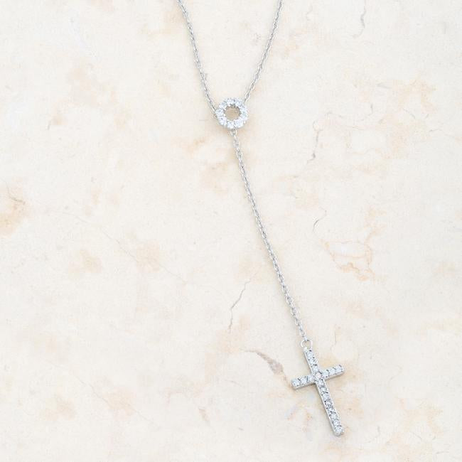 Maranda CZ White Gold Lariat Cross Necklace - Beloved Sparkles