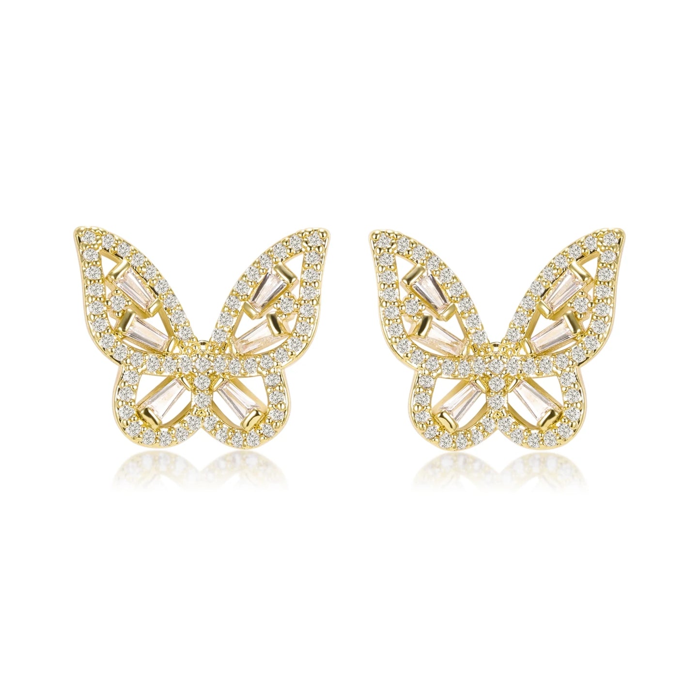 Mariposa Baguette CZ Butterfly Stud Earrings