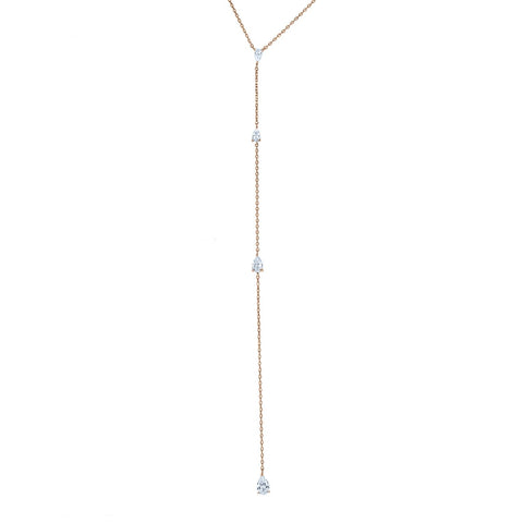 Maris CZ Rose Gold Dangle Lariat Necklace - Beloved Sparkles