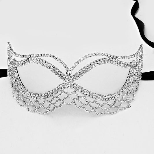 Mirka Wave Swirl Filigree Masquerade Mask | Silver | Crystal - Beloved Sparkles
- 1