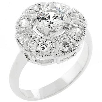 Mary 6.2mm Round CZ Antique Milgrain Ring | 1ct