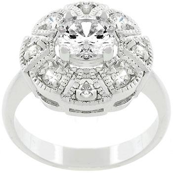 Mary 6.2mm Round CZ Antique Milgrain Ring | 1ct