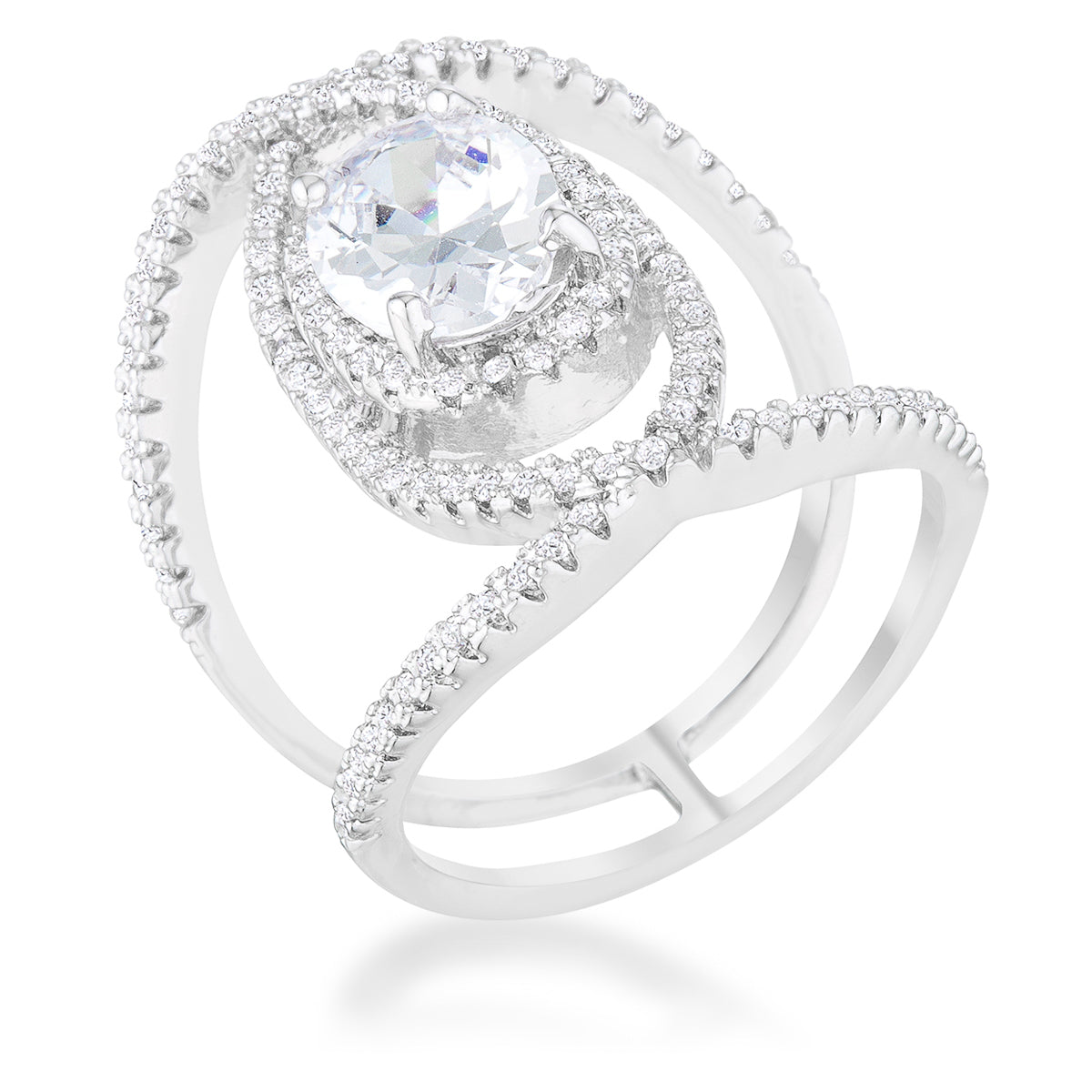 Maura 9x7mm Oval CZ Contemporary Ring | 2ct | 3ct