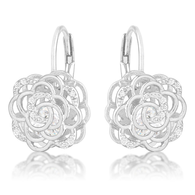 Maya CZ Rose Drop Silver Earrings