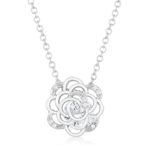 Maya Rose Drop CZ Silvertone Necklace - Beloved Sparkles