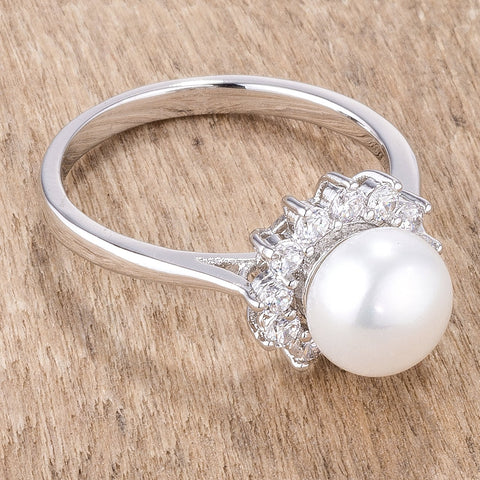 Meggie Freshwater Pearl CZ Halo Ring | 0.5ct - Beloved Sparkles