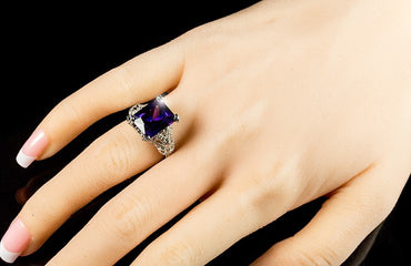 Mina Vintage 12x10mm Amethyst Radiant CZ Ring | 6.8ct
