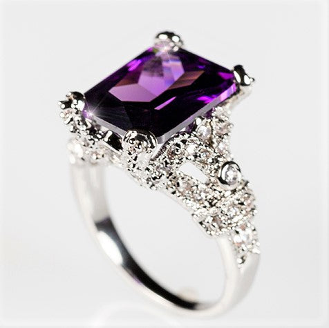 Mina Vintage 12x10mm Amethyst Radiant CZ Ring | 6.8ct